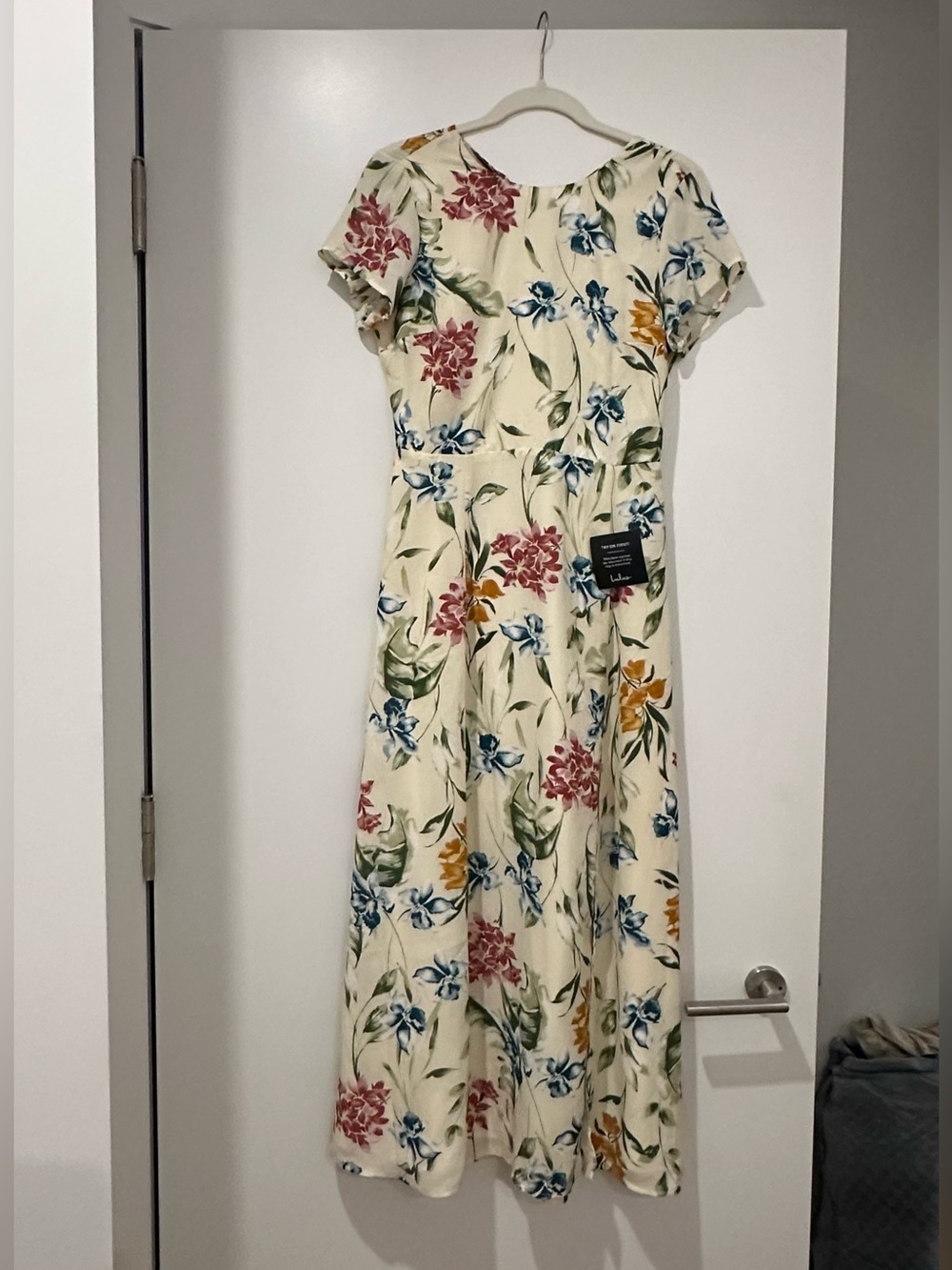 Lulu’s Positively Pretty Ivory Floral Print Tie-Back Midi Dress - Picture 3 of 5